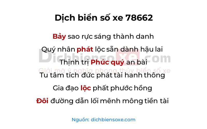 Dịch thơ biển số 78662