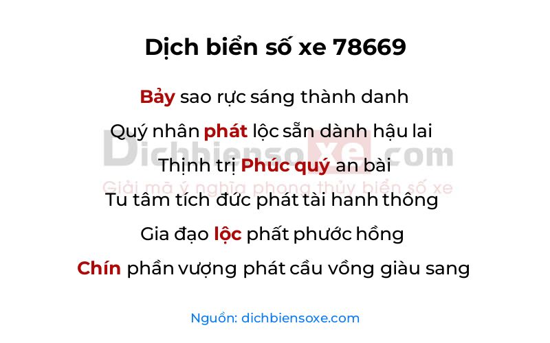 Dịch thơ biển số 78669
