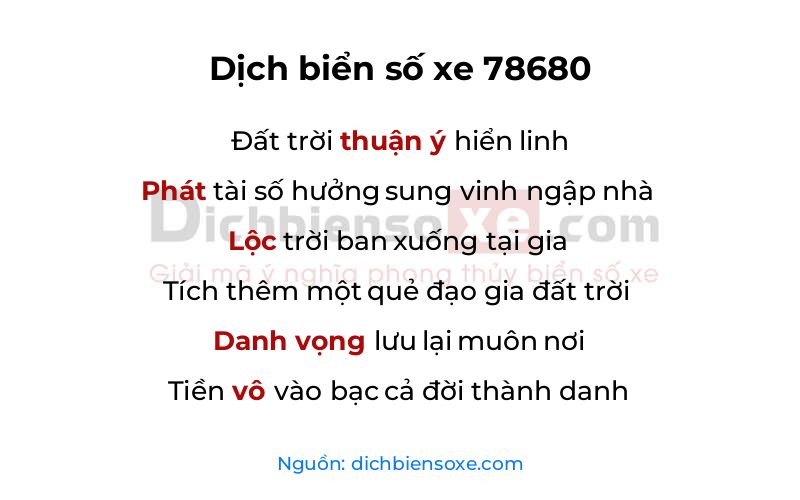 Dịch thơ biển số 78680