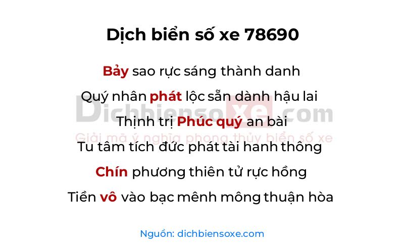 Dịch thơ biển số 78690