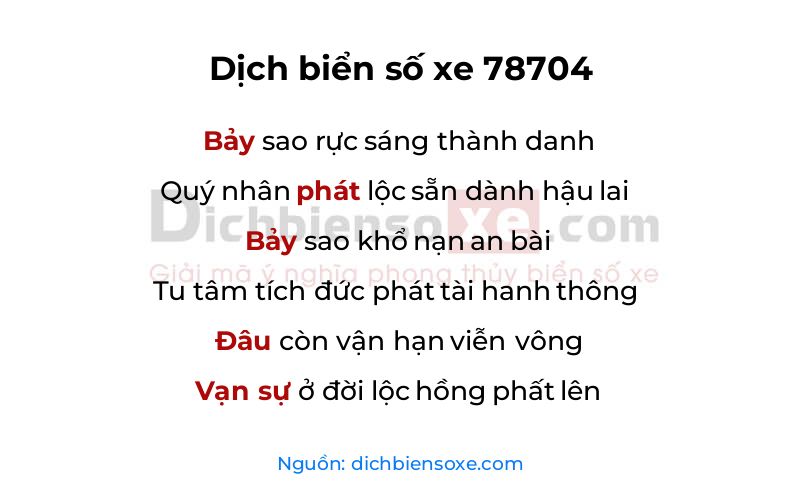 Dịch thơ biển số 78704