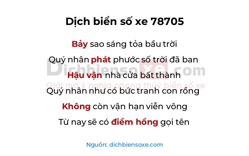 Dịch thơ biển số 78705