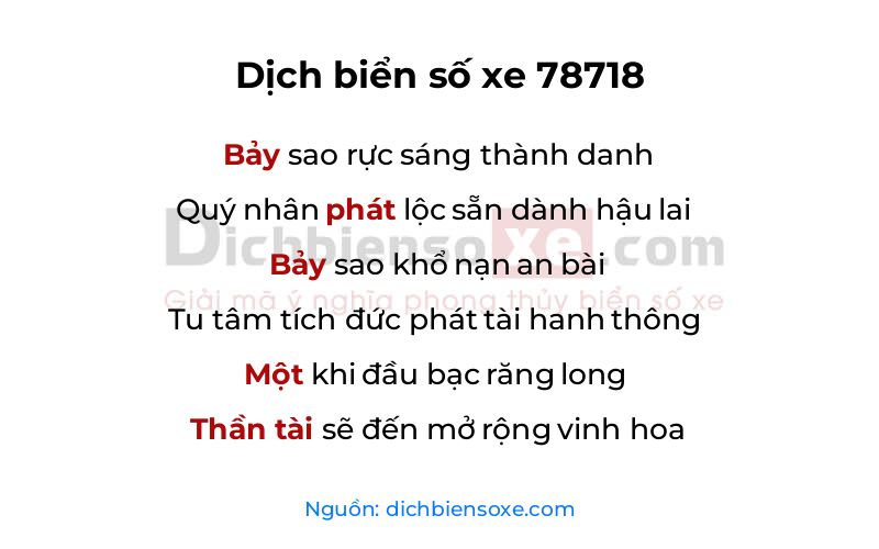 Dịch thơ biển số 78718