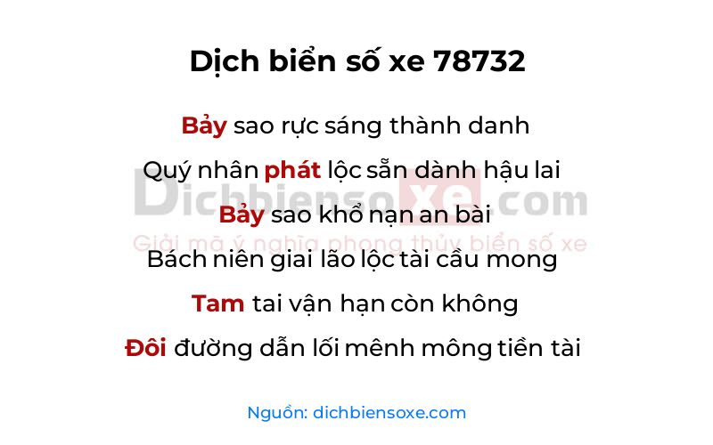 Dịch thơ biển số 78732
