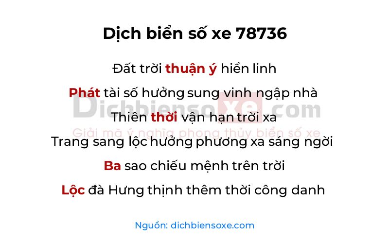 Dịch thơ biển số 78736