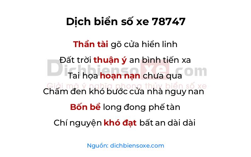 Dịch thơ biển số 78747