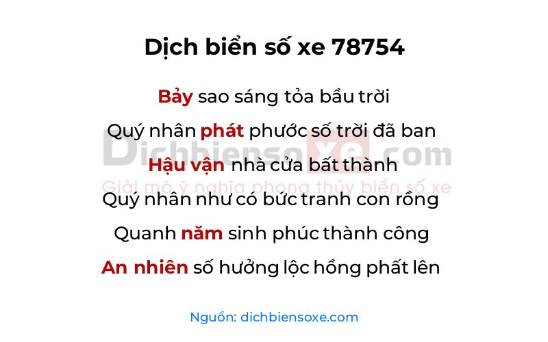 Dịch thơ biển số 78754