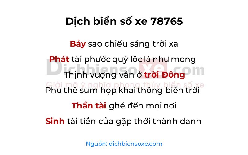 Dịch thơ biển số 78765