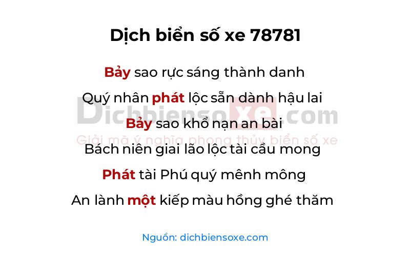 Dịch thơ biển số 78781