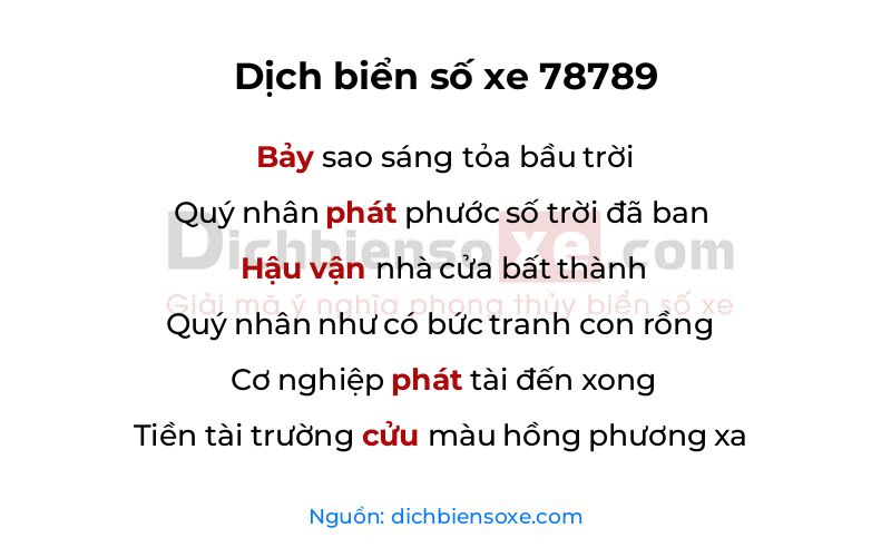 Dịch thơ biển số 78789