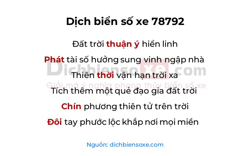 Dịch thơ biển số 78792