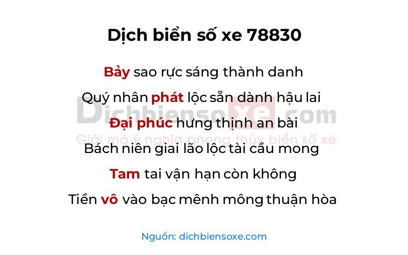Dịch thơ biển số 78830