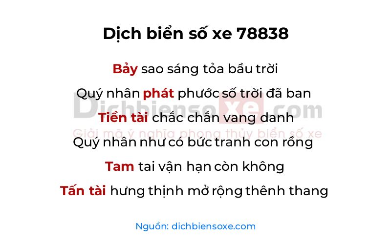 Dịch thơ biển số 78838