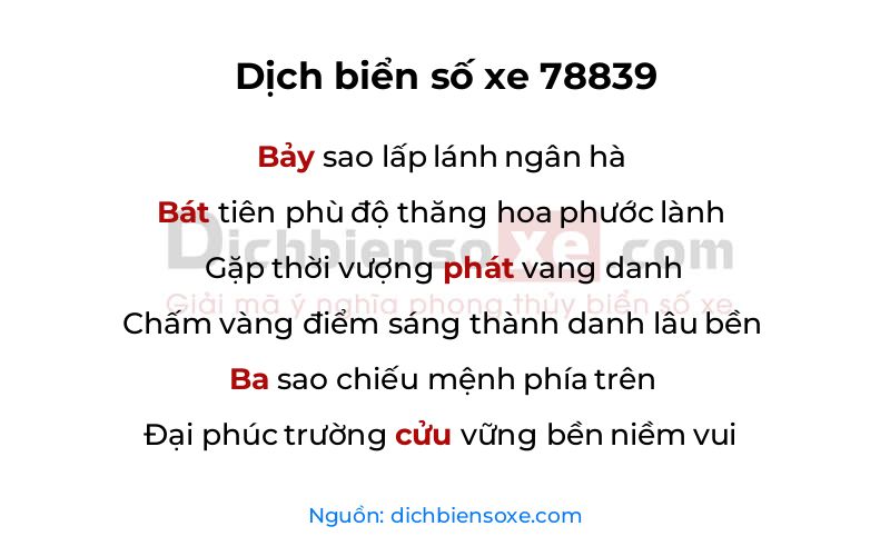 Dịch thơ biển số 78839