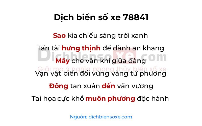 Dịch thơ biển số 78841