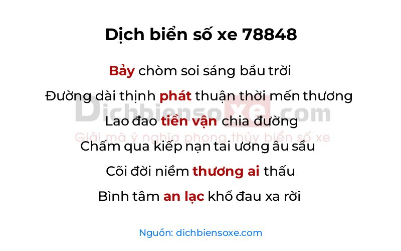 Dịch thơ biển số 78848
