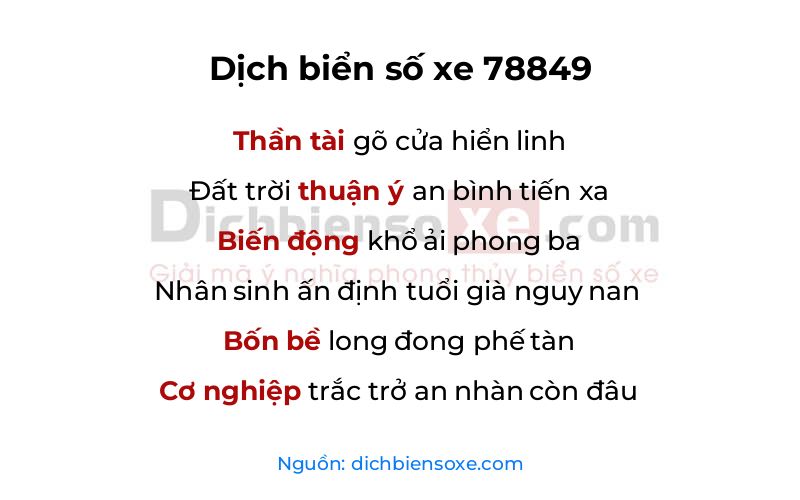 Dịch thơ biển số 78849