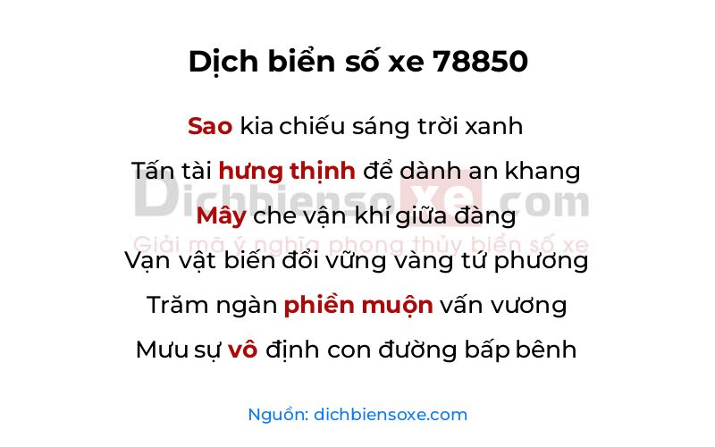 Dịch thơ biển số 78850