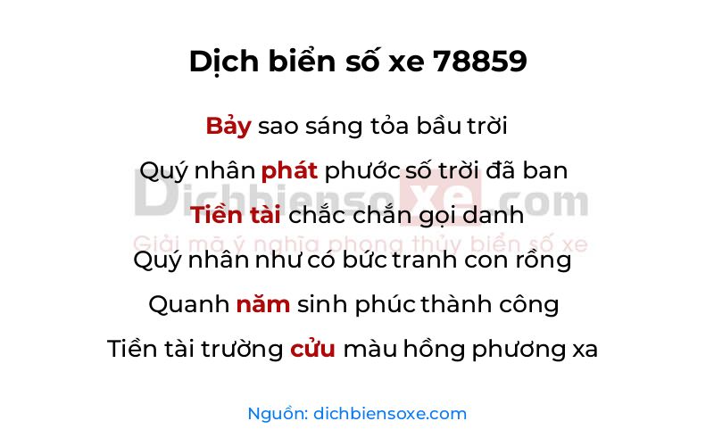 Dịch thơ biển số 78859