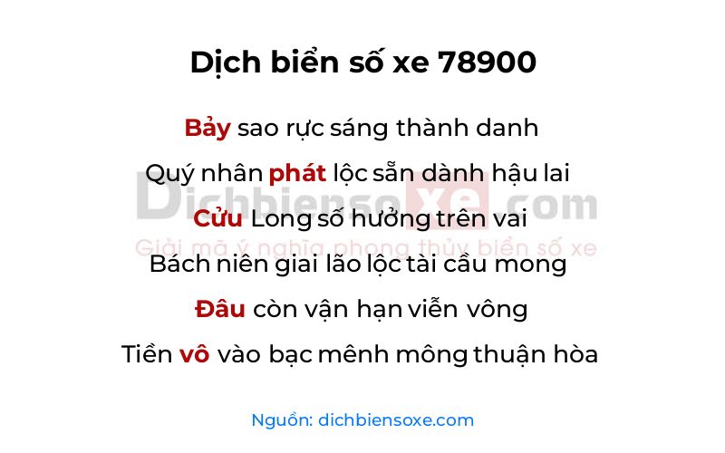 Dịch thơ biển số 78900