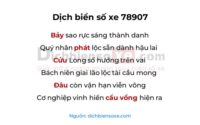Dịch thơ biển số 78907
