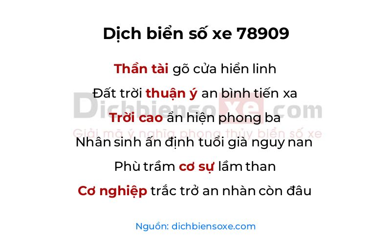 Dịch thơ biển số 78909