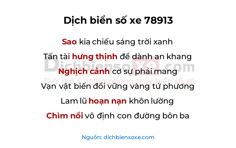Dịch thơ biển số 78913