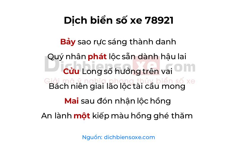 Dịch thơ biển số 78921