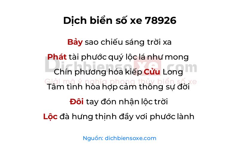 Dịch thơ biển số 78926