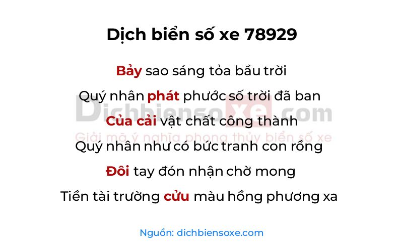 Dịch thơ biển số 78929