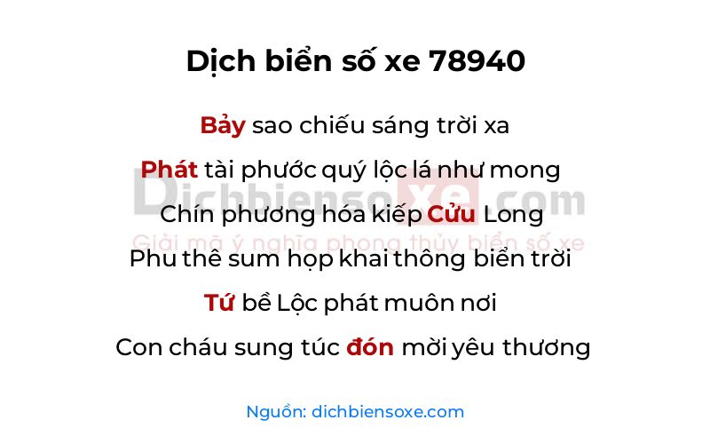 Dịch thơ biển số 78940