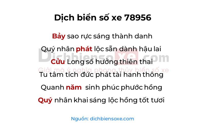 Dịch thơ biển số 78956