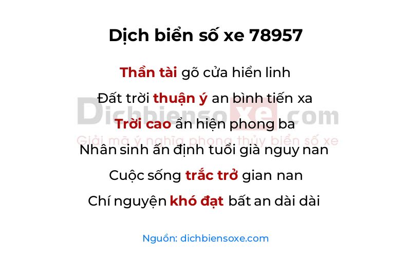 Dịch thơ biển số 78957