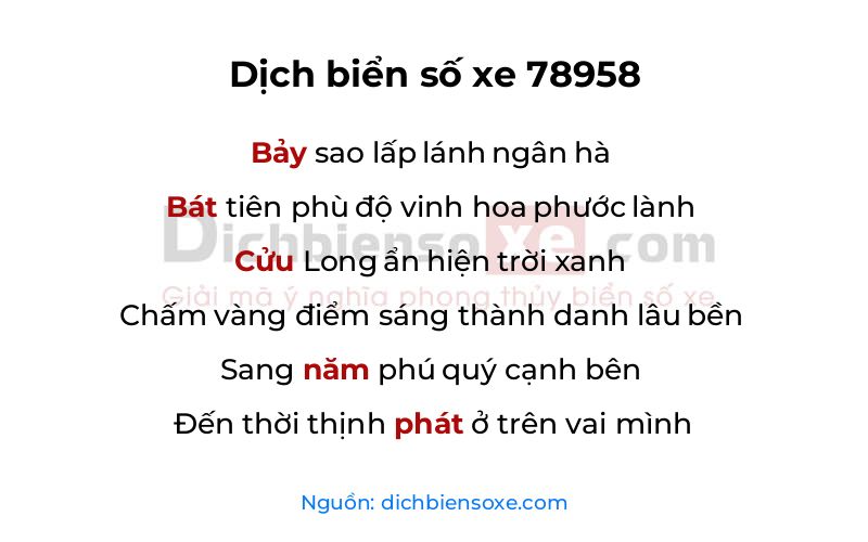 Dịch thơ biển số 78958