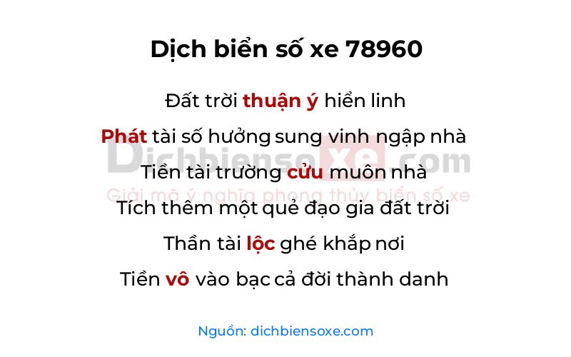 Dịch thơ biển số 78960