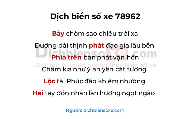 Dịch thơ biển số 78962