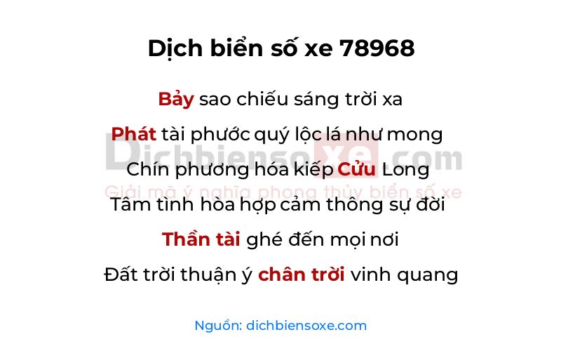 Dịch thơ biển số 78968