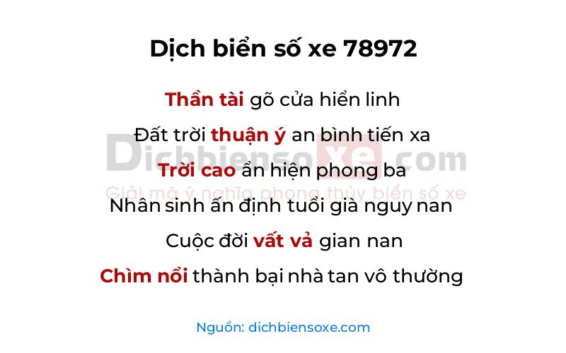 Dịch thơ biển số 78972
