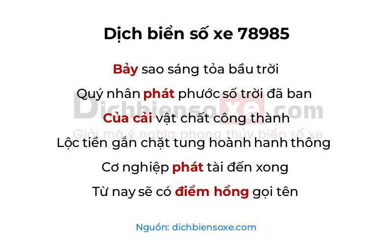 Dịch thơ biển số 78985