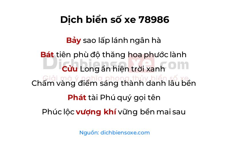 Dịch thơ biển số 78986
