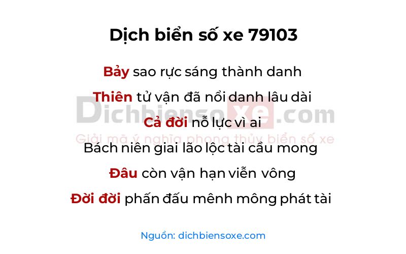 Dịch thơ biển số 79103