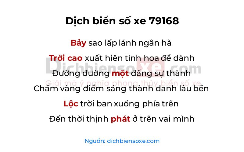 Dịch thơ biển số 79168