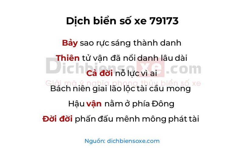 Dịch thơ biển số 79173