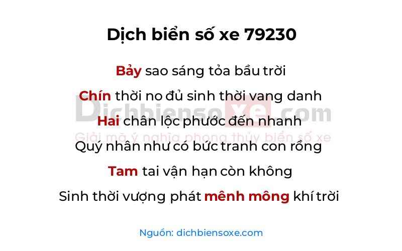 Dịch thơ biển số 79230