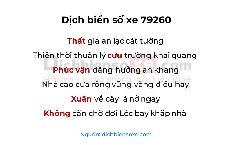 Dịch thơ biển số 79260