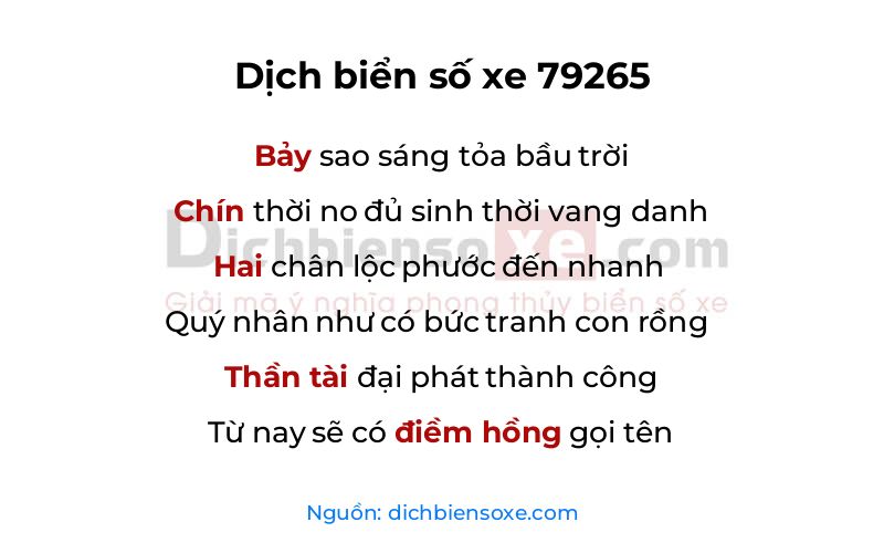 Dịch thơ biển số 79265