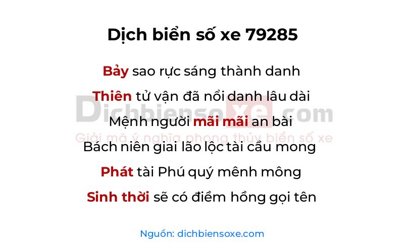 Dịch thơ biển số 79285