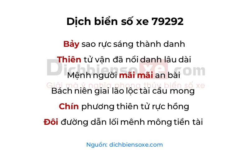 Dịch thơ biển số 79292
