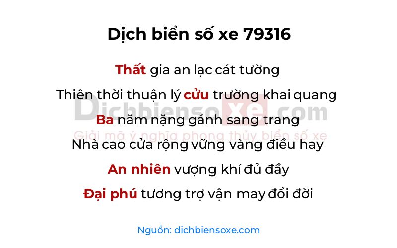 Dịch thơ biển số 79316