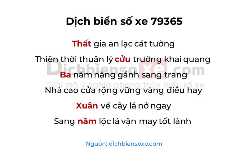 Dịch thơ biển số 79365